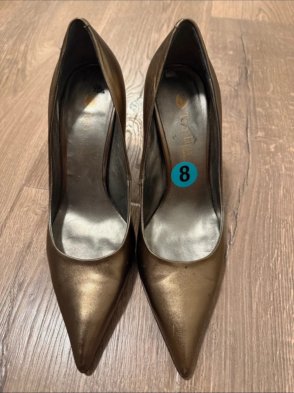 Two Lips Metallic Bronze Pointed-Toe Pumps